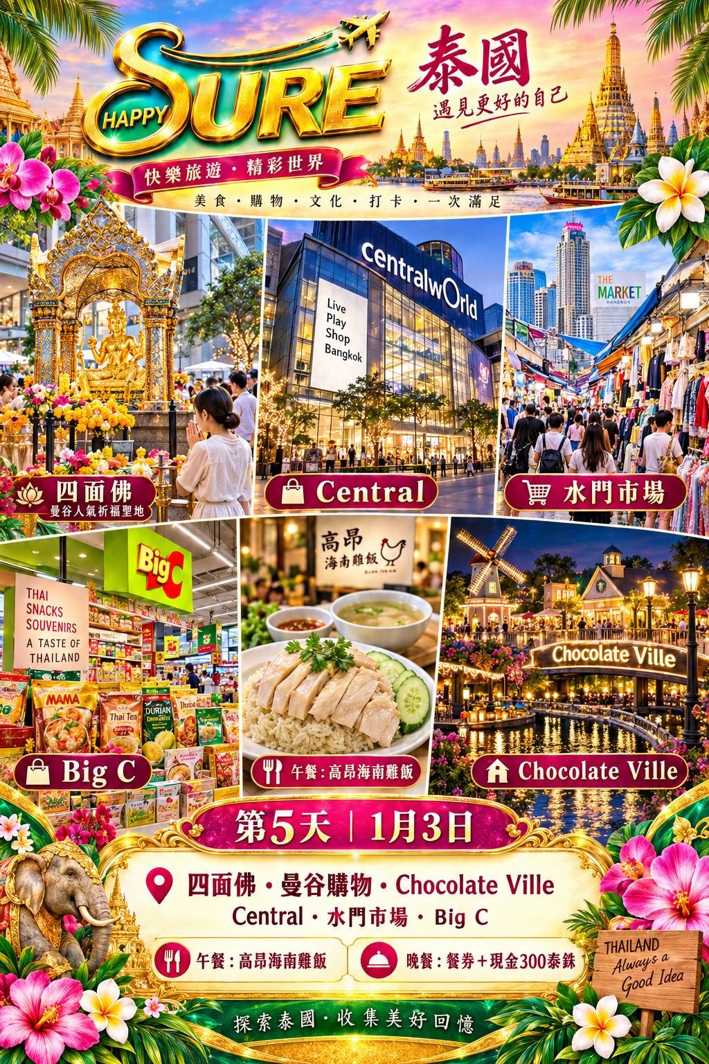 HAPPY SURE VIP 行程實例第 5 天：購物與 Chocolate Ville