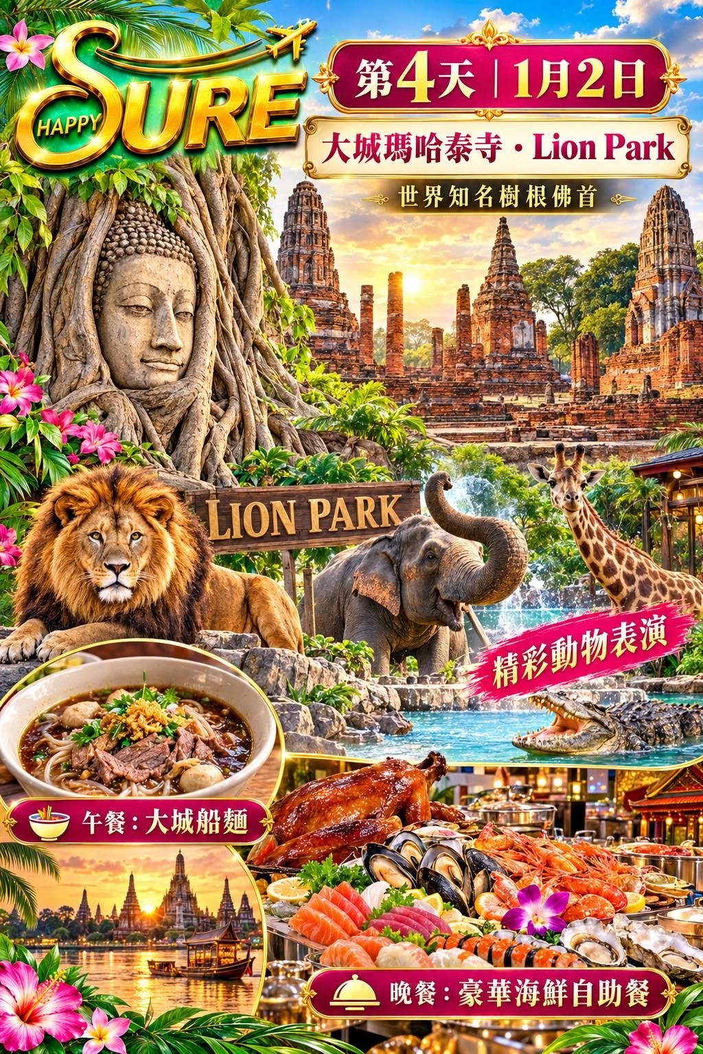 HAPPY SURE VIP 行程實例第 4 天：大城與 Lion Park