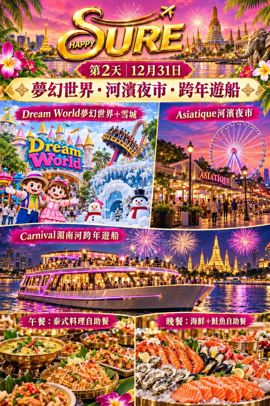 HAPPY SURE VIP 行程實例第 2 天：夢幻世界與曼谷