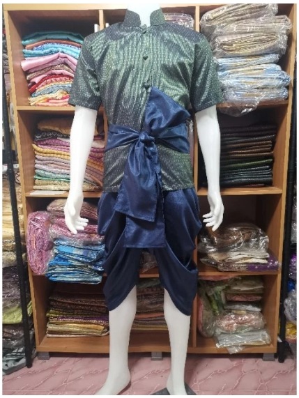 墨綠藍色短袖傳統泰服